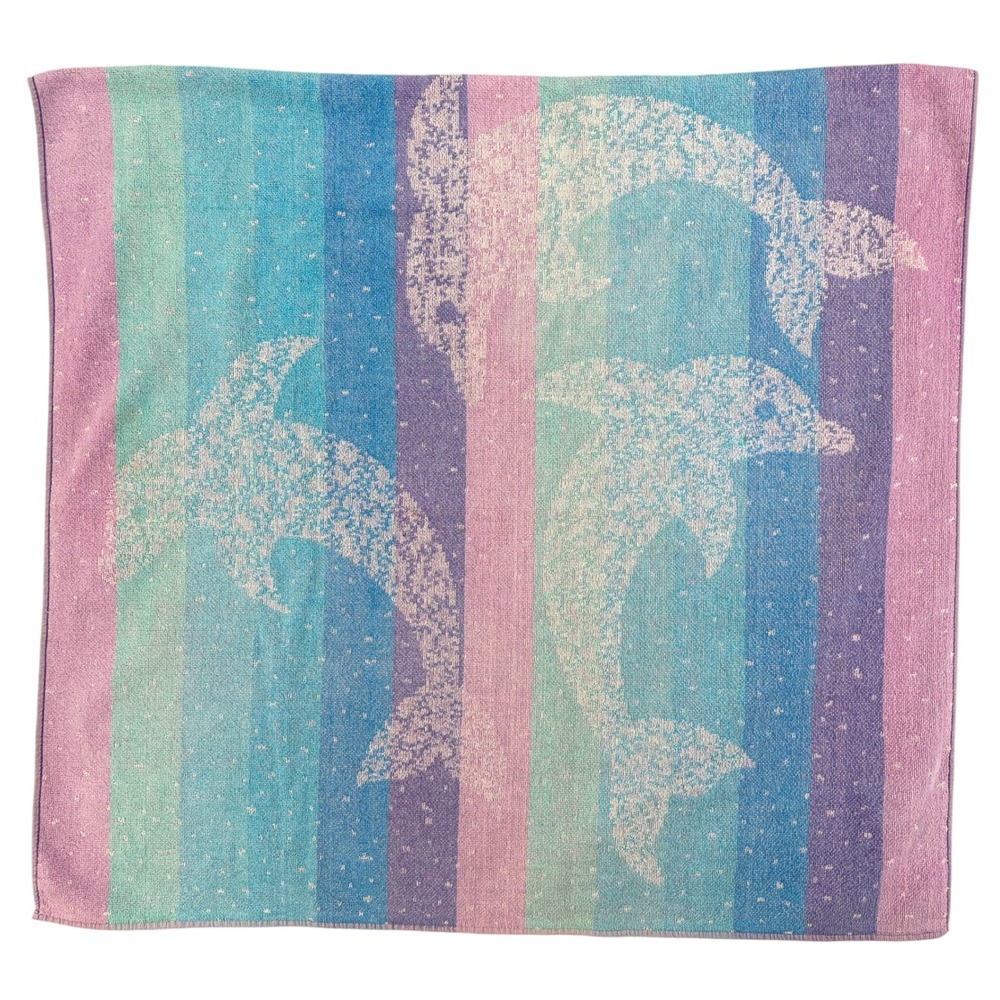 Vintage Island Fun Dolphin Beach Towel Pastel Striped 100% Cotton 30x56 Brazil